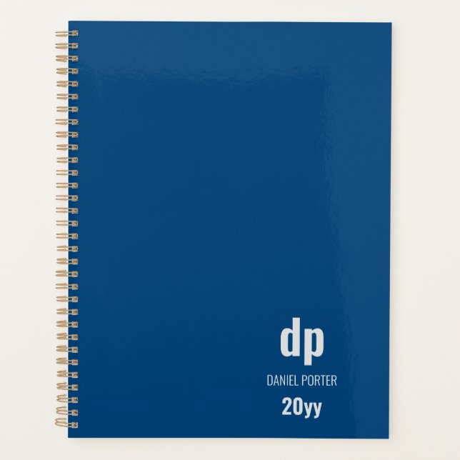 Agenda Planner monogramado azul moderno minimalista (Anverso)