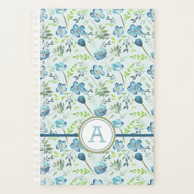 Agenda Planner Monogramado Blue Green Floral (Anverso)