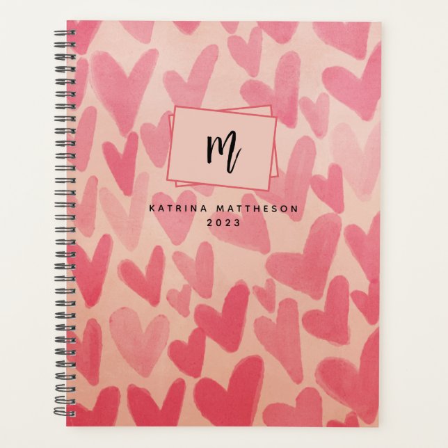 Agenda Planner monogramado de corazones de perro rosado m (Anverso)