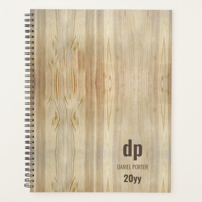 Agenda Planner monogramado rustico de Woodgrain (Anverso)