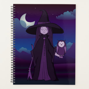 Agenda Planner morado y barato de bruja® con bruja y lech