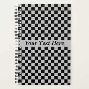 Agenda Planner negro de control gris con texto Personaliz