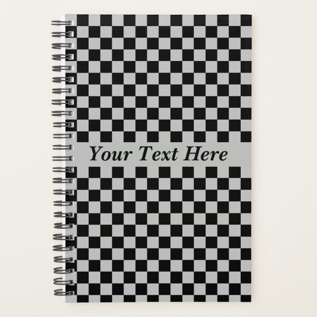 Agenda Planner negro de control gris con texto Personaliz (Anverso)