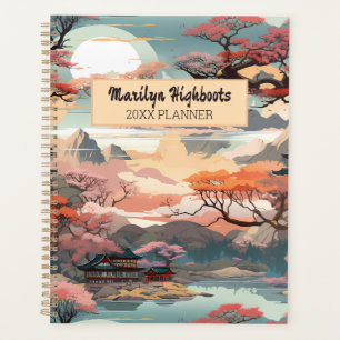 Agenda Planner paisajístico coreano en rosa, Naranja y Ve