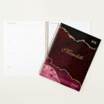 Agenda Planner personalizado de Agate Purpurina de oro de<br><div class="desc">Borgoña rosa y Purpurina de oro agcomparado estilo geode Planner Personalizado</div>