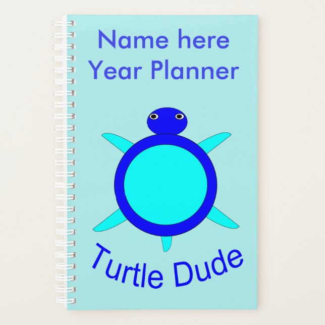 Agenda Planner Personalizado de Bright Blue Turtle Dude (Anverso)