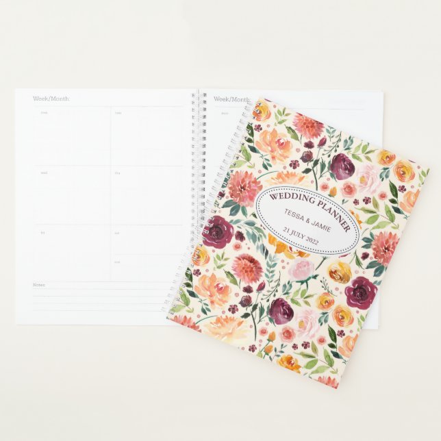 Agenda Planner personalizado de floral paprika borgoña (Demostración)