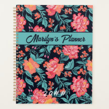 Planner personalizado de flores rosadas y corales