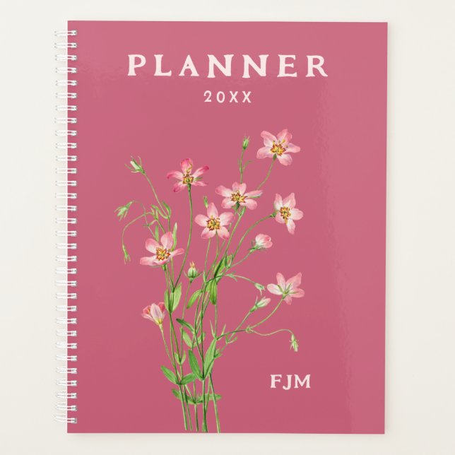 Agenda Planner personalizado de flores silvestres rosadas (Anverso)