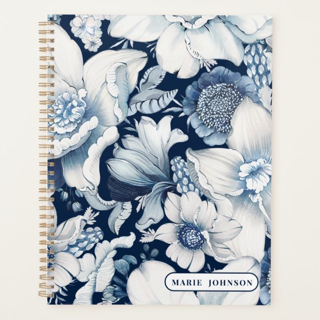 Agenda Planner personalizado de la serie Chinoiserie azul (Anverso)