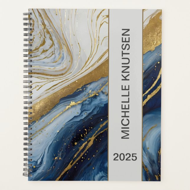 Agenda Planner personalizado de mármol azul Gold Agate 20 (Anverso)