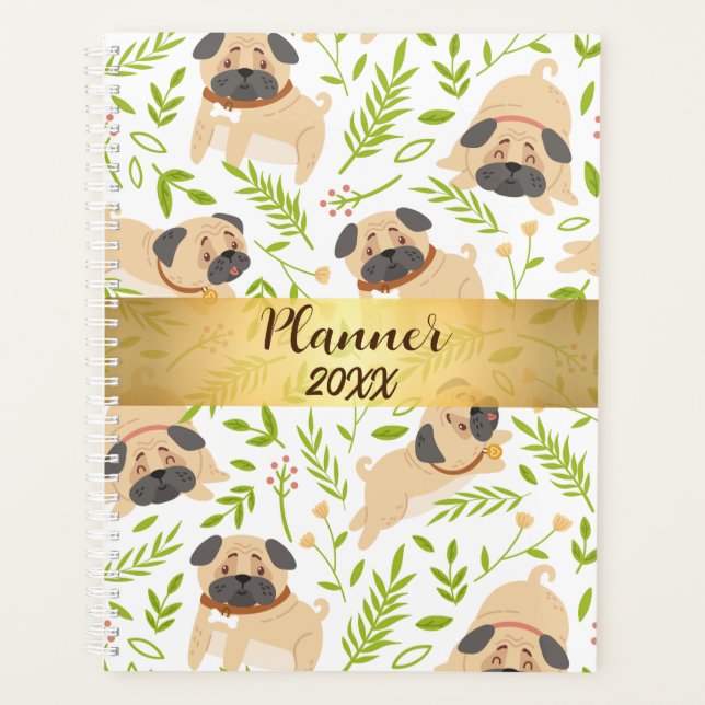 Agenda Planner personalizado de pug de porcino (Anverso)