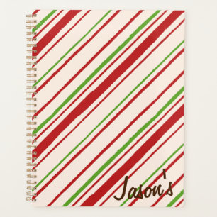 Agenda Planner personalizado de rayas rojas y verdes