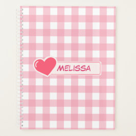 Agenda Planner personalizado de verificación rosa y blanc