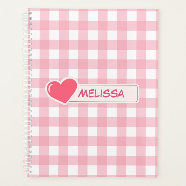 Agenda Planner personalizado de verificación rosa y blanc (Anverso)