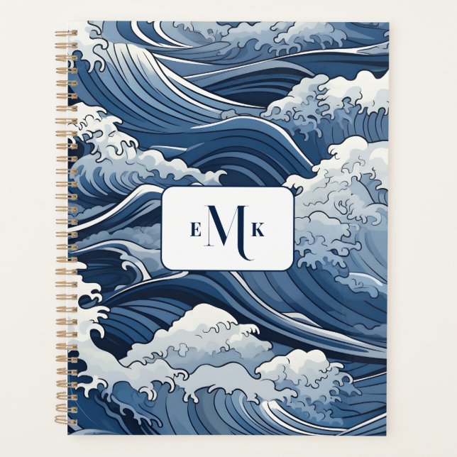 Agenda Planner personalizado del tema de las olas azules  (Anverso)