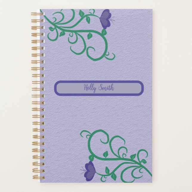 Agenda Planner personalizado en diseño floral lila. (Anverso)