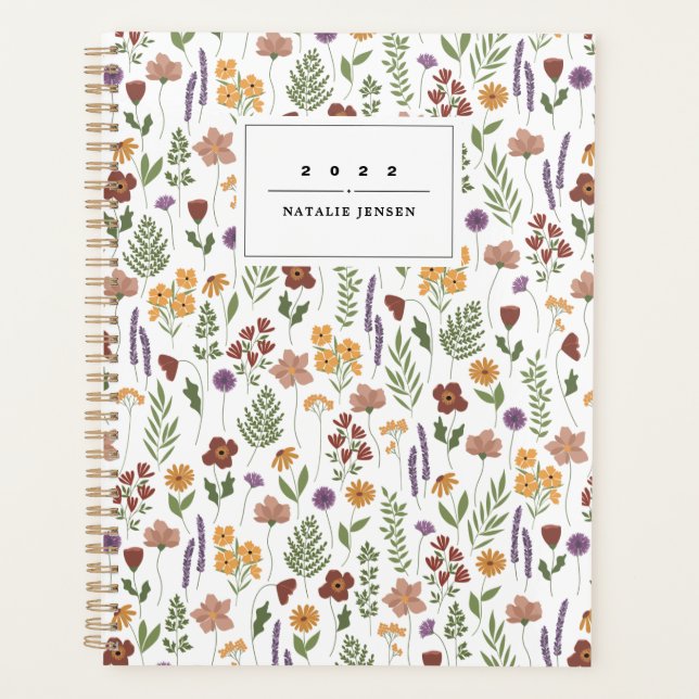 Agenda Planner personalizado ilustrado con flores silvest (Anverso)