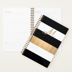 Agenda Planner rayado negro, blanco y dorado