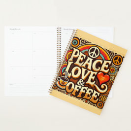 Agenda Planner retro de paz, amor y café
