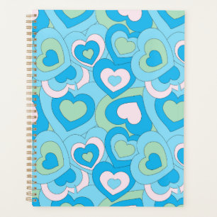 Agenda Planner Retro Turquoise Blue Heart