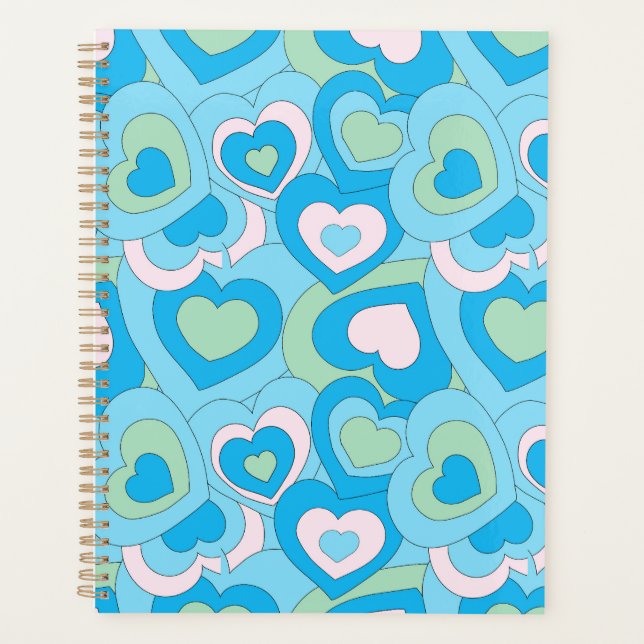 Agenda Planner Retro Turquoise Blue Heart (Anverso)