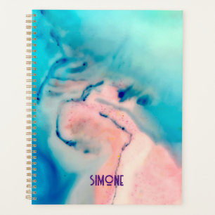Agenda planner rosa azul giratorio de tinta de mármol
