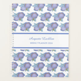Agenda Planner semanal de patrón morado de acuarela flora
