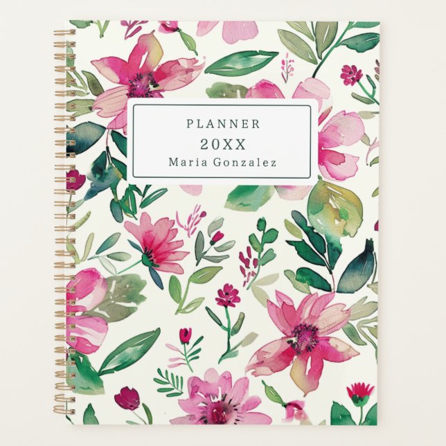 Agenda Planner semanal de Personalizado floral rosa 2025 (Anverso)