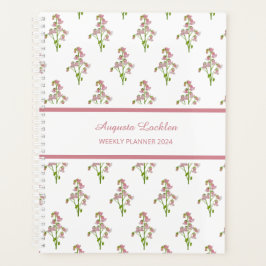 Agenda Planner semanal del patrón de flores rosadas de co