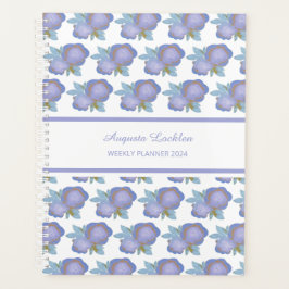 Agenda Planner semanal del patrón púrpura floral pintado