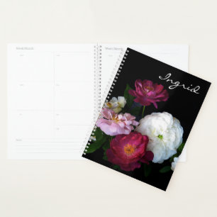 Agenda Planner semanal/mensual de flores de jardín Rosa
