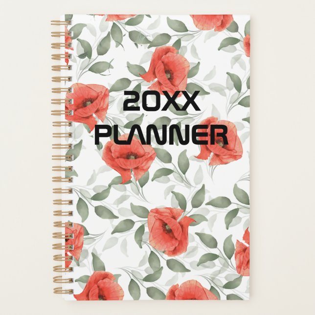 Agenda Planner semanal y mensual de las flores de amapola (Anverso)