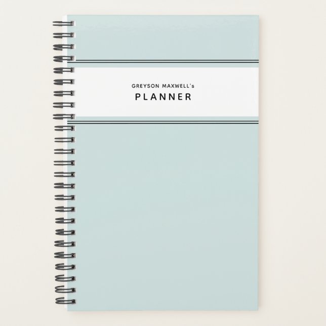 Agenda Planner sencillo mínimo de color azul pálido negro (Anverso)