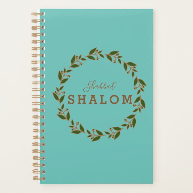 Agenda Planner Shabbat Shalom Green Brown Wreath (Anverso)