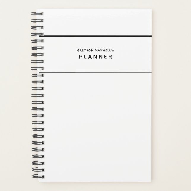 Agenda Planner simple mínimo en blanco y negro (Anverso)