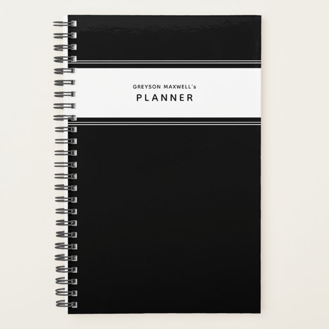 Agenda Planner simple mínimo en blanco y negro (Anverso)