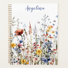 Agenda Planner sin fecha de acuarela de flores silvestres