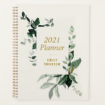 Agenda planner vegetal follaje 2021<br><div class="desc">Un diseño floral con hermosas hojas y follaje de color verde acuático. Puede editar los colores y el texto de este libro de planificadores.</div>