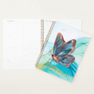 Agenda Plano de acuarela de mariposa azul