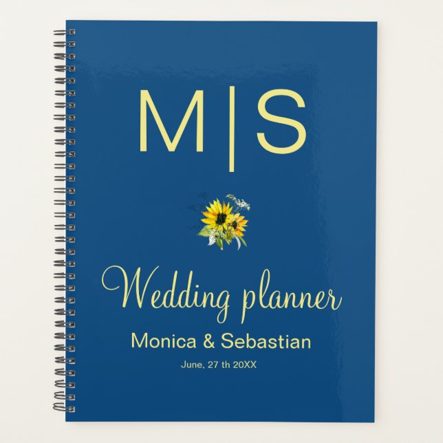Agenda Plano de boda Blue Sunflower Classic (Anverso)