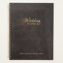 Agenda Plano de bodas estético de cuero elegante dorado