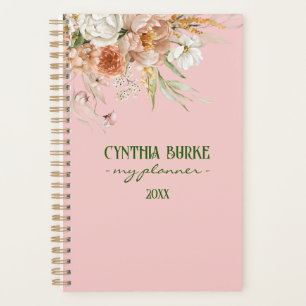 Agenda Plano de espiral floral rosa de color de agua suav