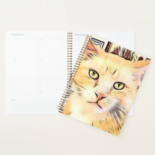 Agenda Plano de gato de pintura de color de agua