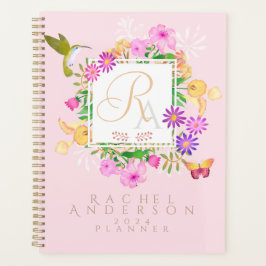 Agenda Plano de monograma rosa de jardín floral