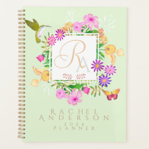 Agenda Plano de monograma verde de jardín floral
