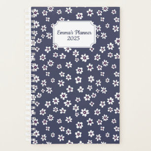 Agenda Plano floral blanco con fondo azul   personalizado