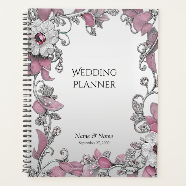 Agenda Plano floral blanco rosado plateado (Anverso)
