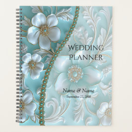 Agenda Plano floral blanco verde azulado