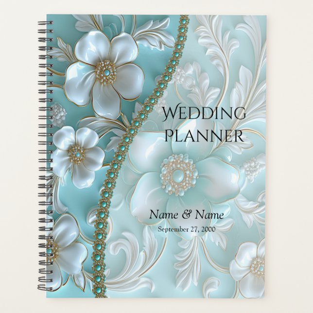Agenda Plano floral blanco verde azulado (Anverso)